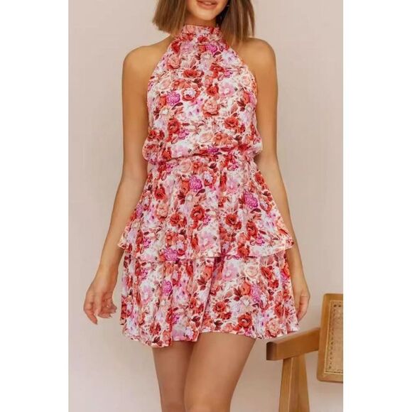 Everyday the Label Floral Halter Neck Mini Dress Women Strawberry Dresses - Picture 1 of 5